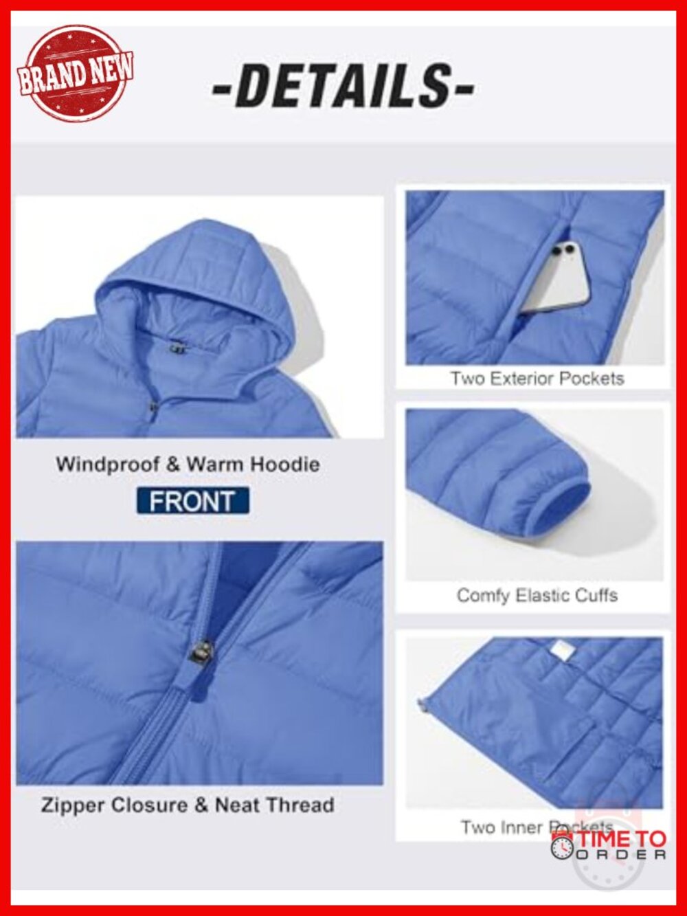 Lightweight Quilted Puffer Jacket Water Resistant Zip-up Winter Coat - Picture 4 of 6